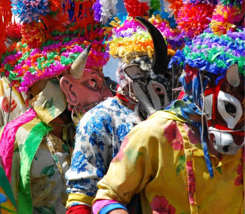 people in colorful masks and costumes during carnival in oaxaca