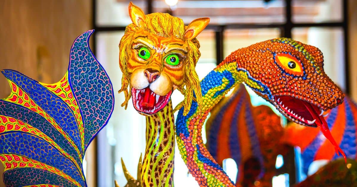 colorful alebrije statue, which is a hybrid animal