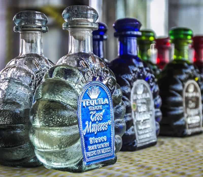 different colored bottles of tequila